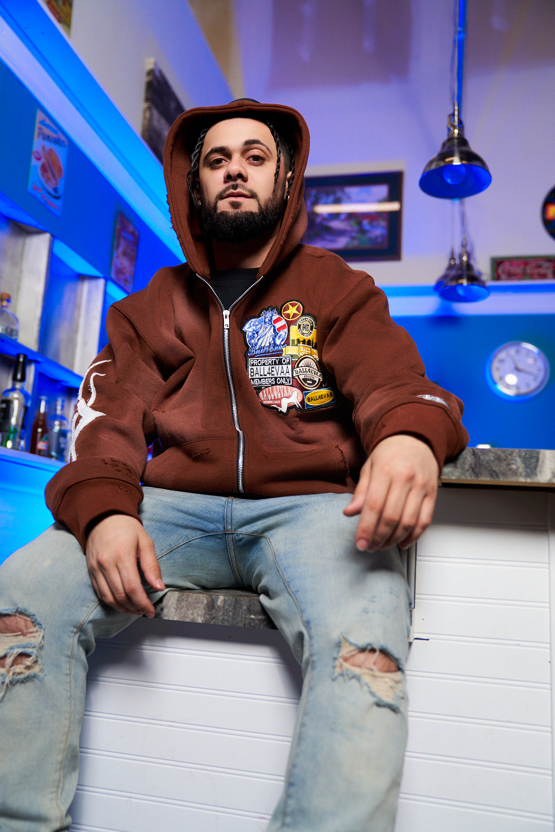 Timeless Brown zip up hoodie, 400 GSM, Distressed - Boxy Fit