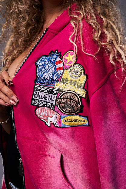 ROSE PATCH ZIP-UP — PINK